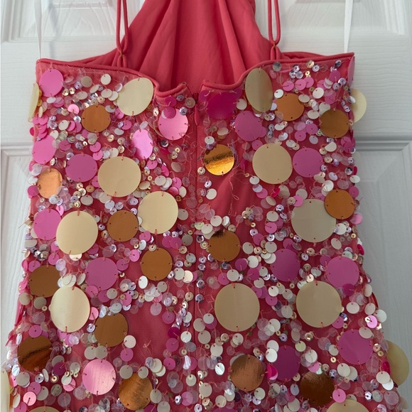Lovers + Friends Quinn Sequin Embellished Mini Dress Sherbet Pink NEW with tags - Picture 5 of 9
